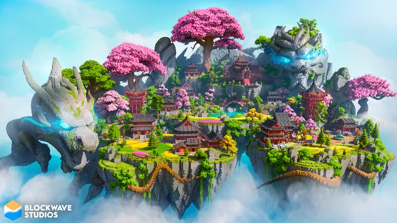 دانلود مپ SkyFarm Blossom ماینکرفت | فارم بهشتی با تم آسیایی و شکوفه گیلاس